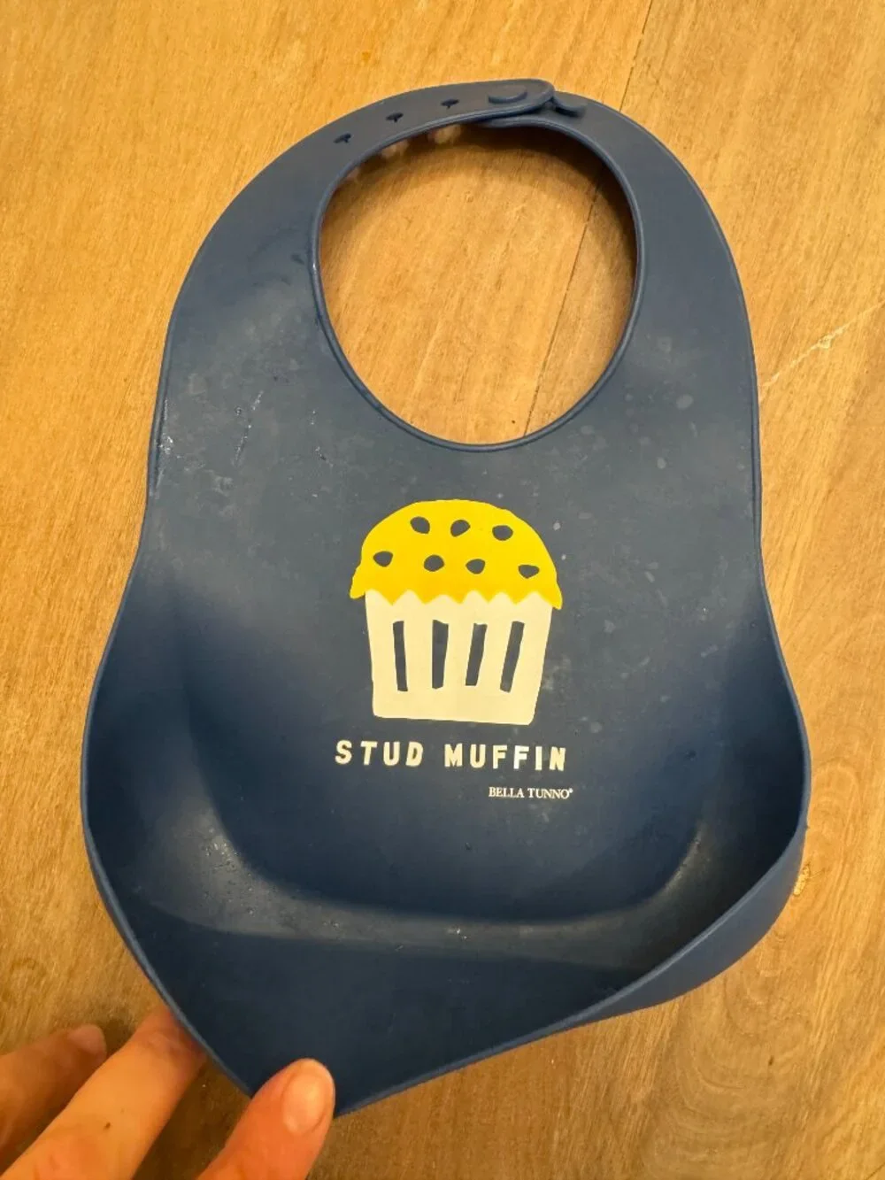 Bella Tunno Stud Muffin Silicone Baby Bib Navy Food Catcher Pocket